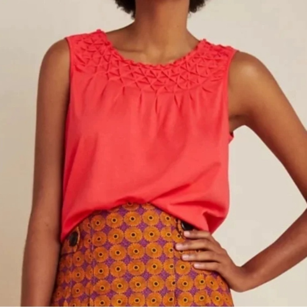 Anthropologie Maeve Justine Smocked Coral Scoop Neck Tank Top Blouse Ruffles XS - Picture 3 of 13